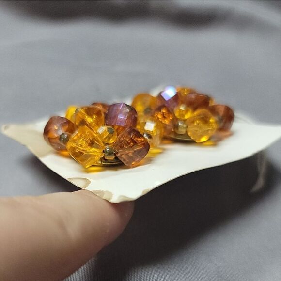 Vintage 1950's Amber beaded clip-on earrings from West Germany - Picture 11 of 11